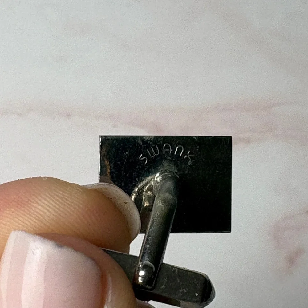 Vintage SWANK Silver Tone Rectangle Textured Cufflinks‎ Mens Formal Business